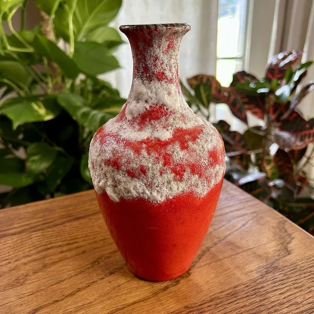 VTG Scheurich West German Pottery Fat Lava Pitcher Vase 2 20 MCM Poppy Red 8